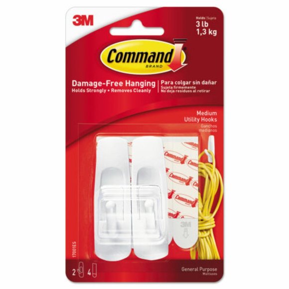 Command Other - Command General Purpose Hooks Medium 3 lb Cap White 2 Hooks and 4 Strips/Pack